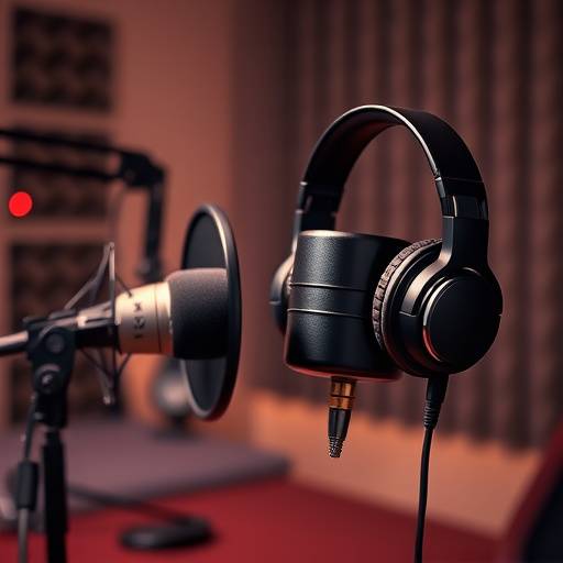 Microfono per podcast e cuffie in uno studio di registrazione